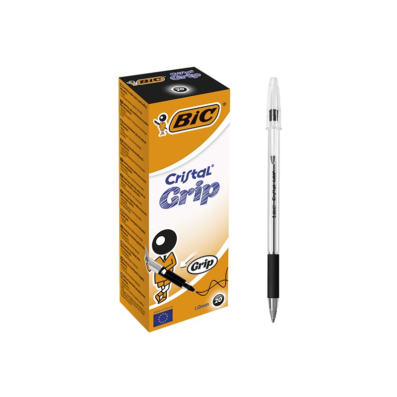 PAQUET DE 20 STYLOS A BILLE BIC CRISTAL GRIP NOIR - 1