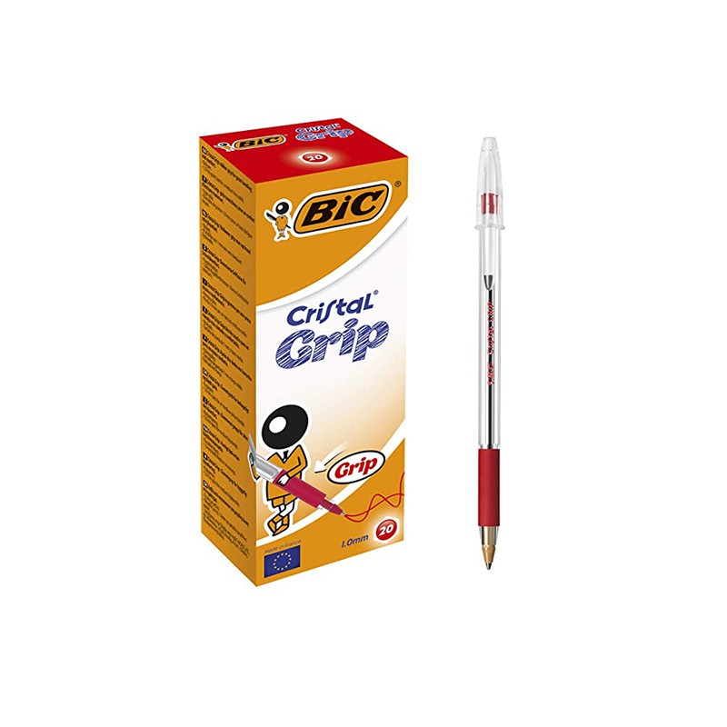 PAQUET DE 20 STYLOS A BILLE BIC CRISTAL GRIP ROUGE - 1