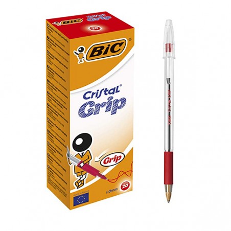 PAQUET DE 20 STYLOS A BILLE BIC CRISTAL GRIP ROUGE - 1