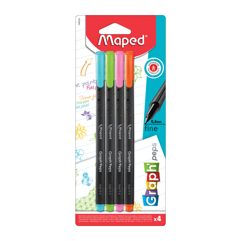 POCHETTE DE 4 STYLOS FEUTRE FINE GRAPH'PEPS FIFTY MAPED - 1