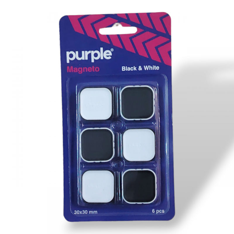 AIMANT 6 PIECES 30MM PURPLE COUEUR NOIR ET BLANC OFFICEPLAST - 1