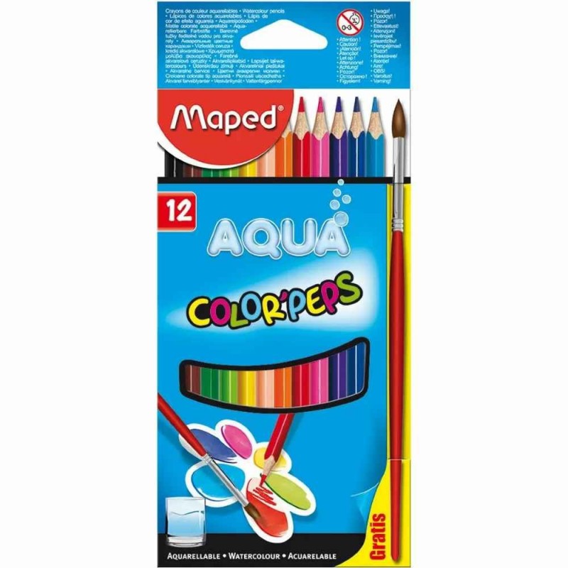 CRAYON COULEUR L'EAU AQUARELLE COLOR'PEPS AVEC PINCEAU DE 12 COULEURS MAPED - 1