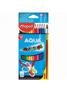 CRAYON COULEUR L'EAU AQUARELLE COLOR'PEPS AVEC PINCEAU DE 12 COULEURS MAPED - 1