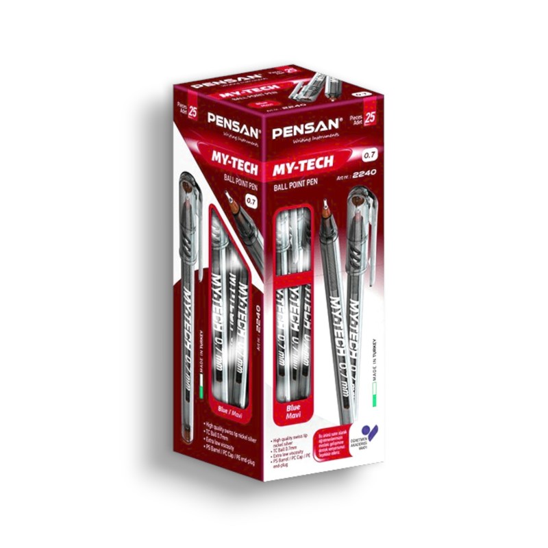 PAQUET DE 25 STYLOS A BILLE PENSAN MY TECH ROUGE - 1