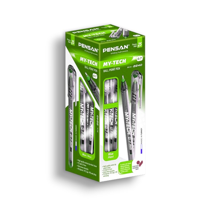 PAQUET DE 25 STYLOS A BILLE PENSAN MY TECH VERT CLAIR - 1