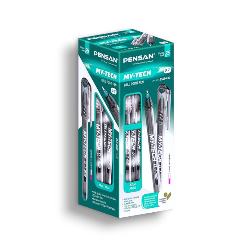 PAQUET DE 25 STYLOS A BILLE PENSAN MY TECH TURQUOISE - 1