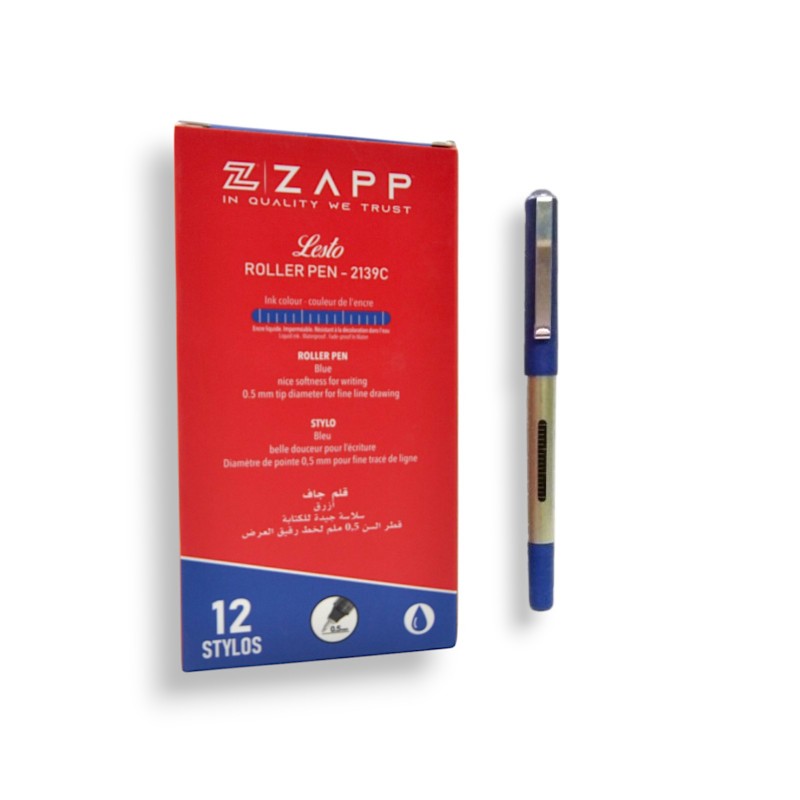 PAQUET DE 12 STYLOS A ENCRE POINTE METAL ZAPP BLEU - 1