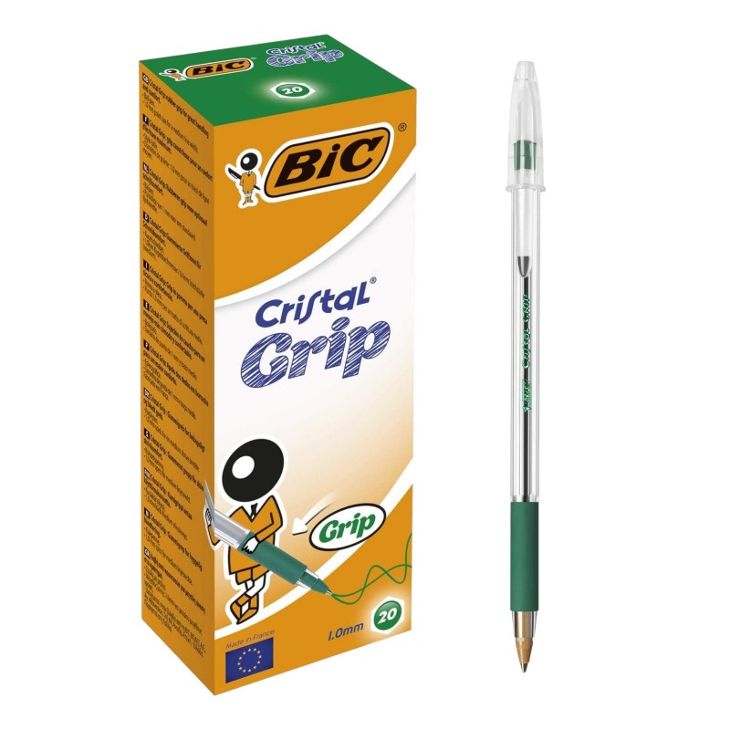 PAQUET DE 20 STYLOS A BILLE BIC CRISTAL GRIP VERT - 1