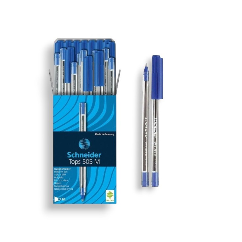 PAQUET DE 50 STYLOS A BILLE TOPS 505M SCHNEIDER BLEU - 1