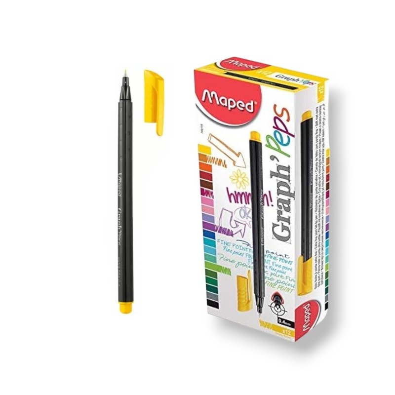 PAQUET DE 12 STYLOS FEUTRE FINE GRAPH'PEPS MAPED JAUNE - 1