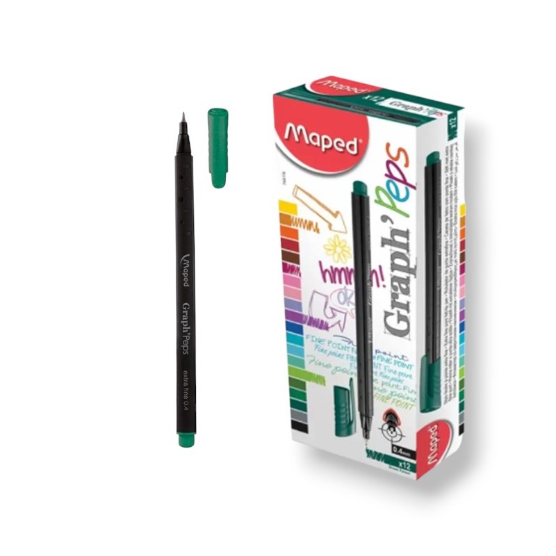 PAQUET DE 12 STYLOS FEUTRE FINE GRAPH'PEPS MAPED VERT FORET - 1