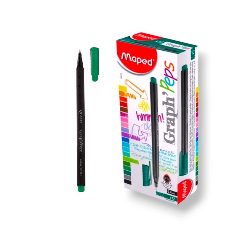 PAQUET DE 12 STYLOS FEUTRE FINE GRAPH'PEPS MAPED VERT GOLF - 1