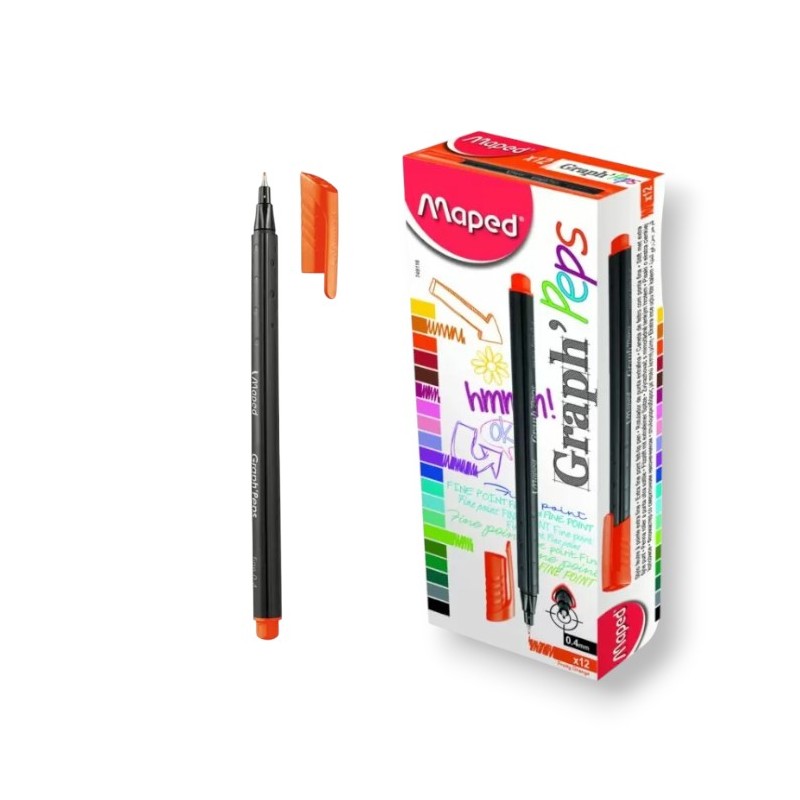 PAQUET DE 12 STYLOS FEUTRE FINE GRAPH'PEPS MAPED ORANGE - 1