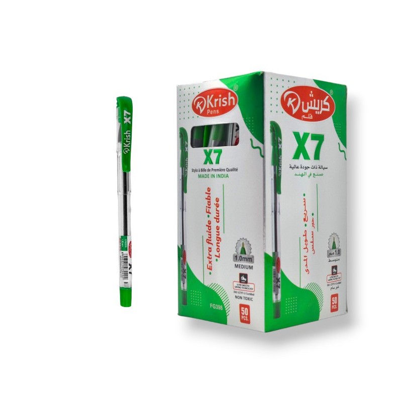 PAQUET DE 50 STYLOS A BILLE KRISH VERT - 1