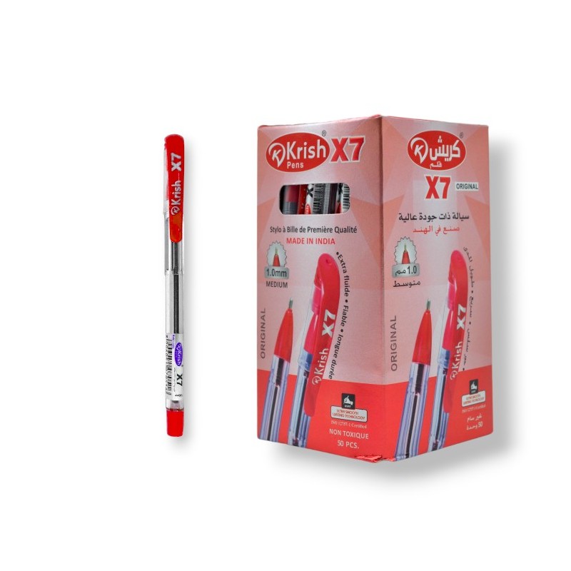 PAQUET DE 50 STYLOS A BILLE KRISH ROUGE - 1