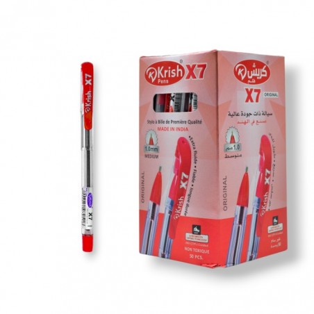 PAQUET DE 50 STYLOS A BILLE KRISH ROUGE - 1