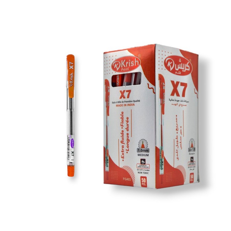 PAQUET DE 50 STYLOS A BILLE KRISH ORANGE - 1