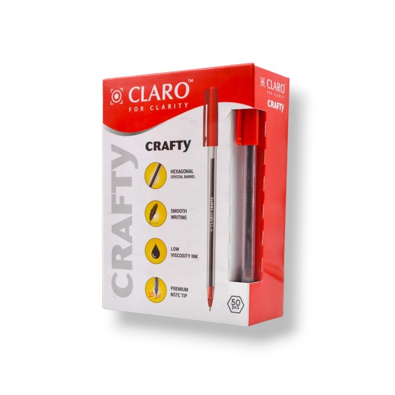 PAQUET DE 50 STYLOS A BILLE CLARO CRAFTY ROUGE - 1