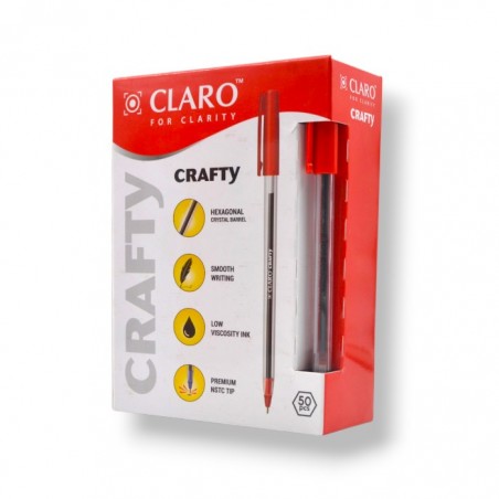 PAQUET DE 50 STYLOS A BILLE CLARO CRAFTY ROUGE - 1