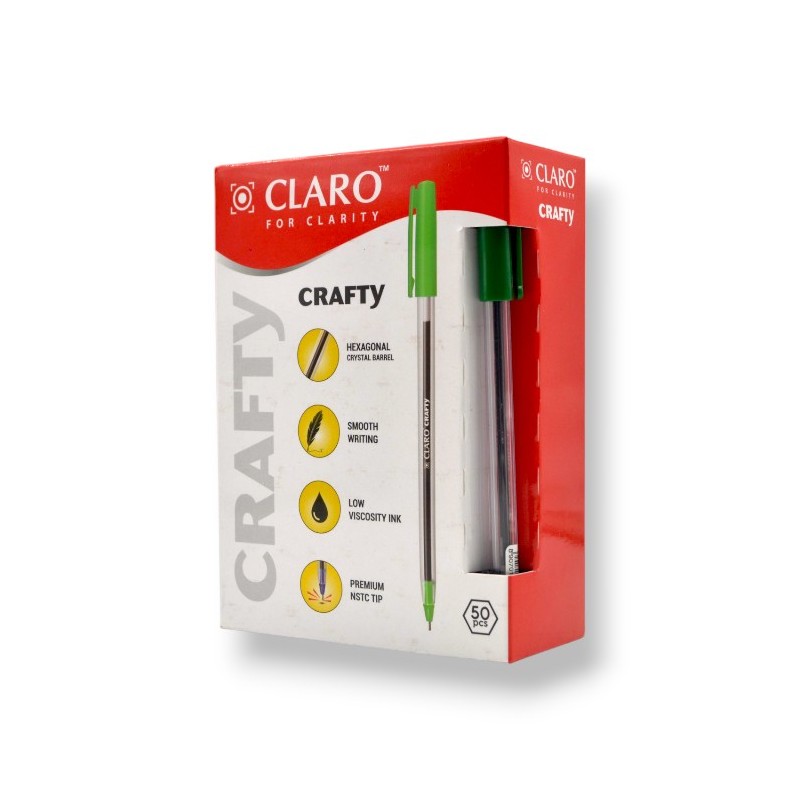 PAQUET DE 50 STYLOS A BILLE CLARO CRAFTY VERT - 1