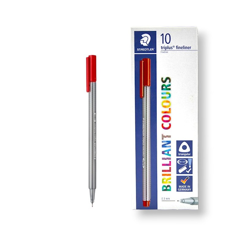 PAQUET DE 10 STYLOS TRIPLUS FINELINER STAEDTLER ROUGE - 1