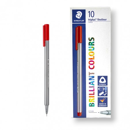 PAQUET DE 10 STYLOS TRIPLUS FINELINER STAEDTLER ROUGE - 1