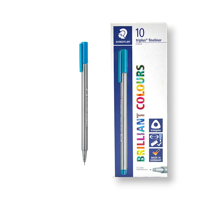 PAQUET DE 10 STYLOS TRIPLUS FINELINER STAEDTLER TURQUOISE - 1