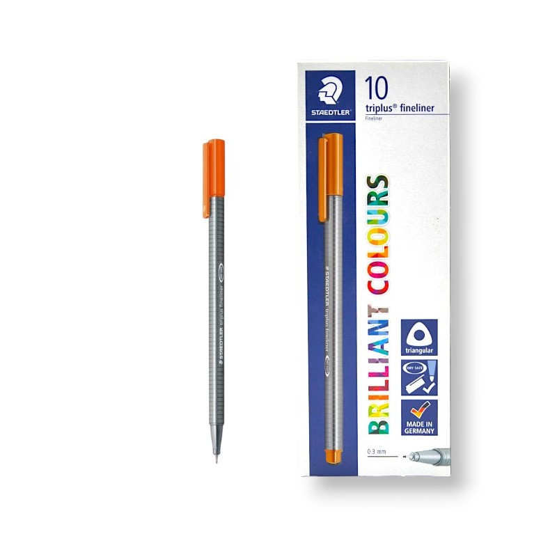 PAQUET DE 10 STYLOS TRIPLUS FINELINER STAEDTLER ORANGE - 1