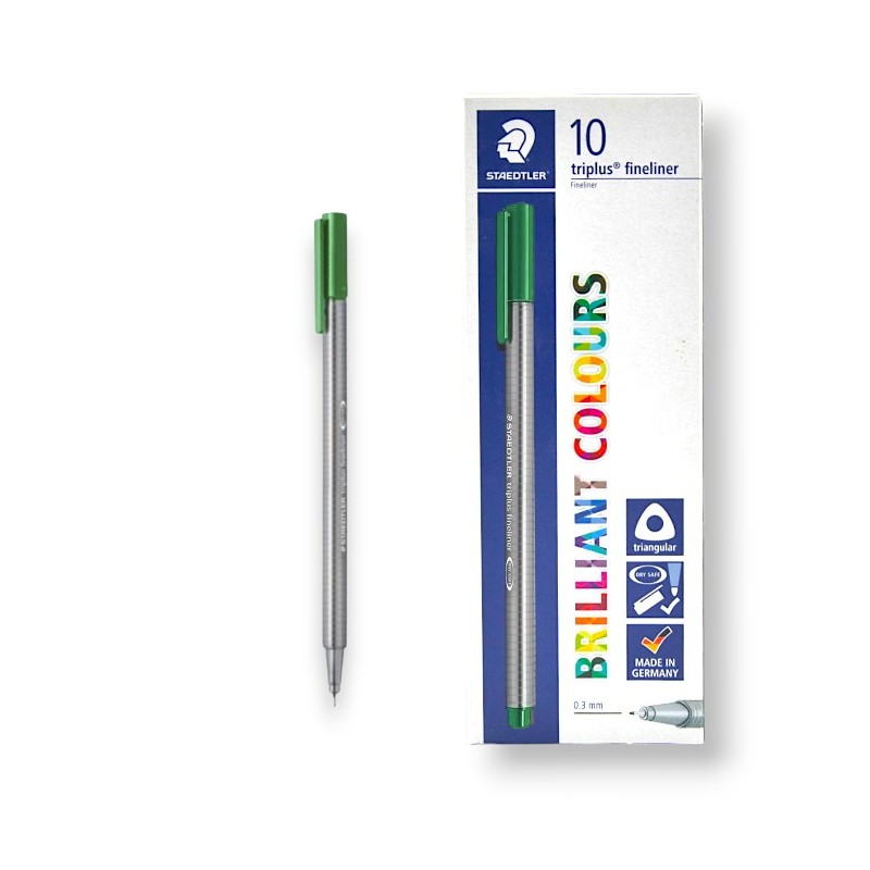 PAQUET DE 10 STYLOS TRIPLUS FINELINER STAEDTLER VERT - 1