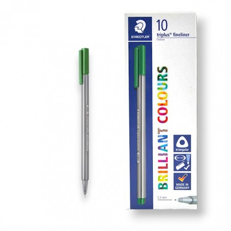 PAQUET DE 10 STYLOS TRIPLUS FINELINER STAEDTLER VERT - 1