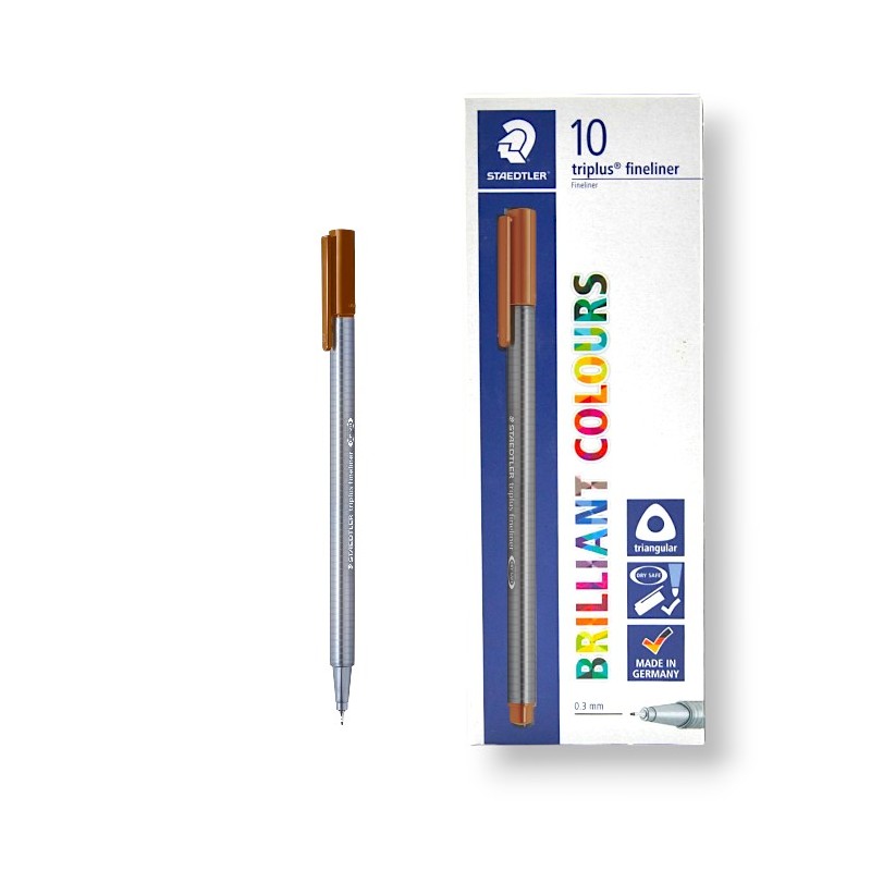 PAQUET DE 10 STYLOS TRIPLUS FINELINER STAEDTLER MARRON - 1