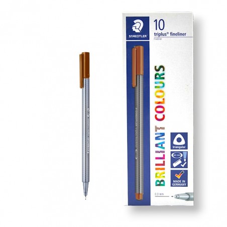 PAQUET DE 10 STYLOS TRIPLUS FINELINER STAEDTLER MARRON - 1