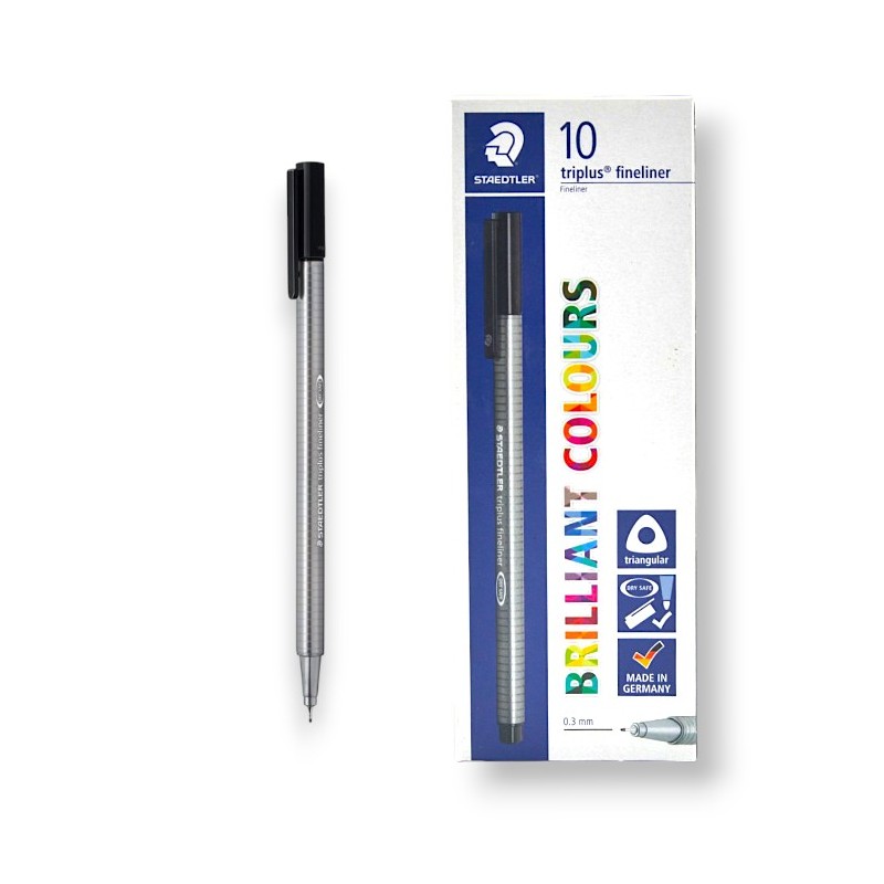 PAQUET DE 10 STYLOS TRIPLUS FINELINER STAEDTLER NOIR - 1