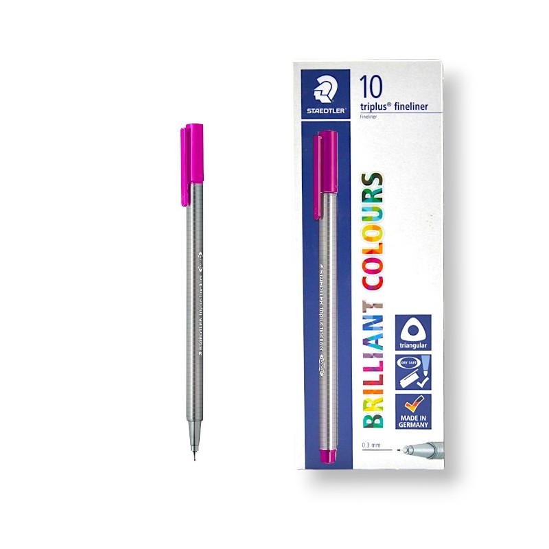 PAQUET DE 10 STYLOS TRIPLUS FINELINER STAEDTLER ROSE FONCE - 1