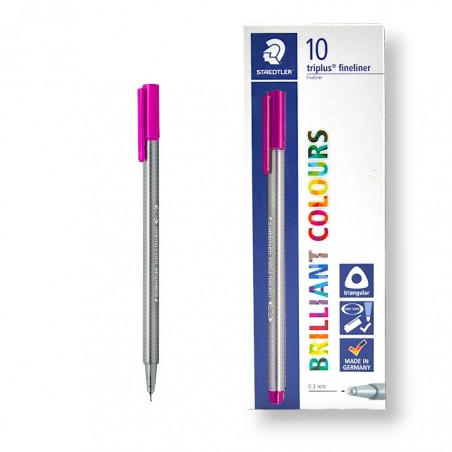 PAQUET DE 10 STYLOS TRIPLUS FINELINER STAEDTLER ROSE FONCE - 1