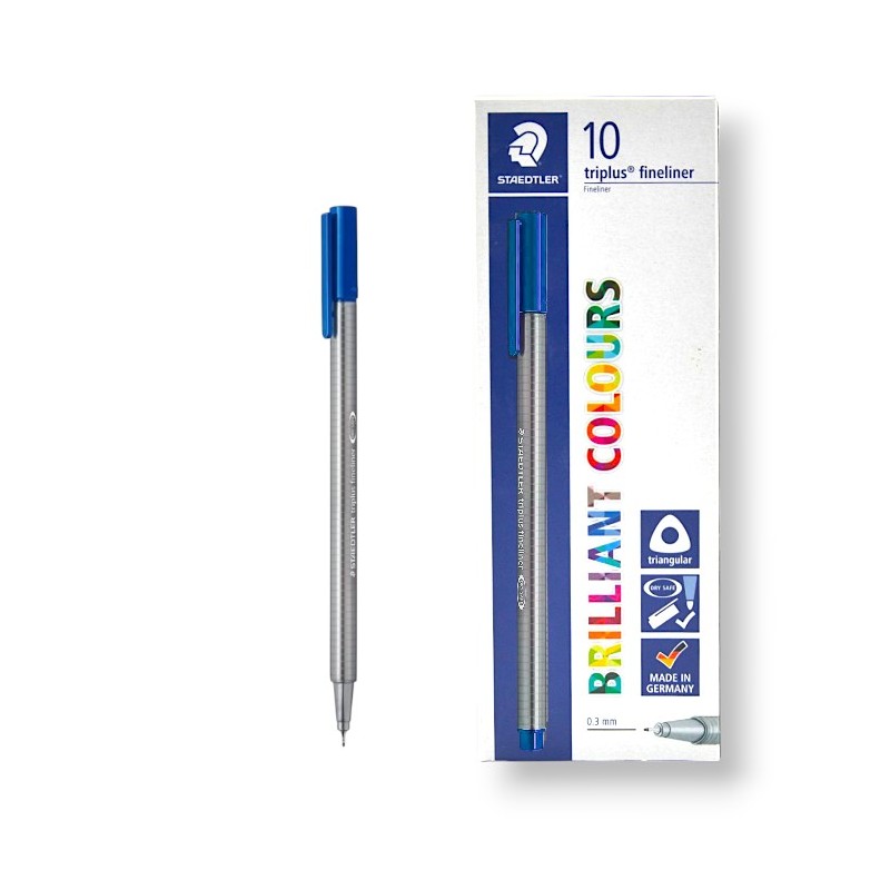 PAQUET DE 10 STYLOS TRIPLUS FINELINER STAEDTLER BLEU - 1