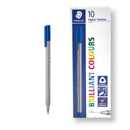 PAQUET DE 10 STYLOS TRIPLUS FINELINER STAEDTLER BLEU - 1