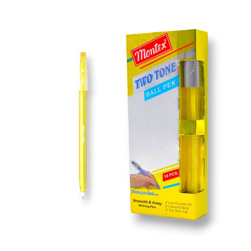 PAQUET DE 10 STYLOS A BILLE TWO TONE MONTEX JAUNE - 1