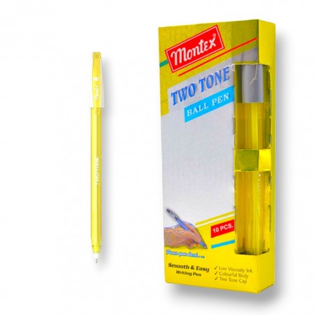 PAQUET DE 10 STYLOS A BILLE TWO TONE MONTEX JAUNE - 1