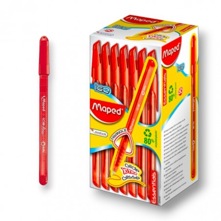 PAQUET DE 50 STYLOS A BILLE ICE MAPED ROUGE - 1