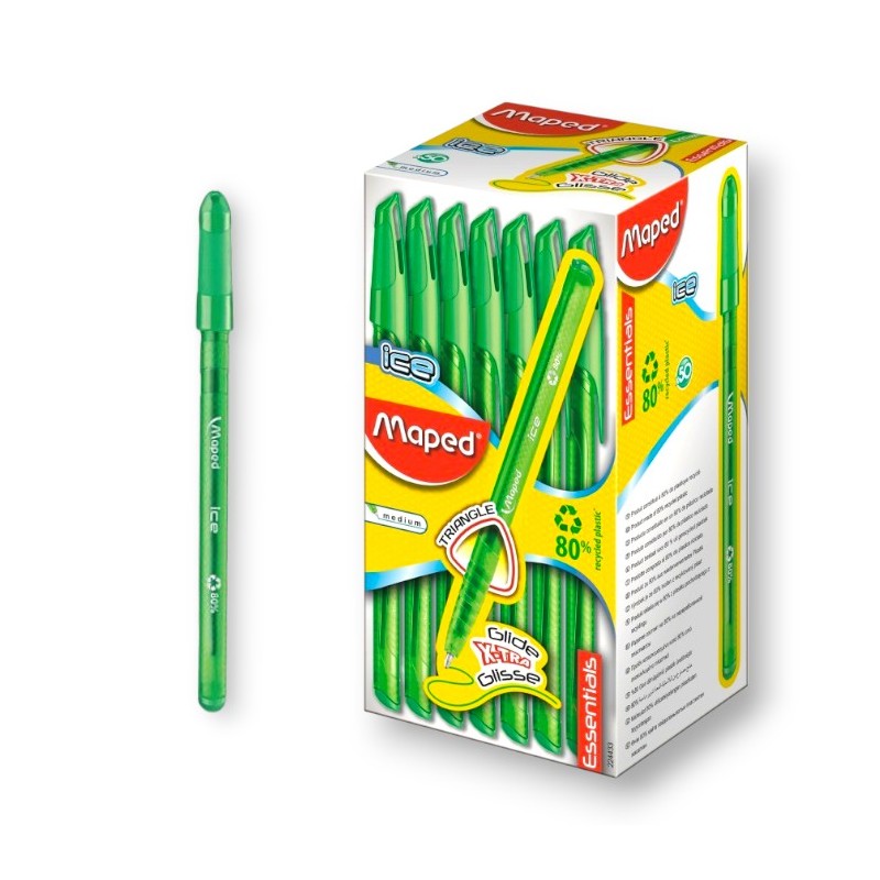 PAQUET DE 50 STYLOS A BILLE ICE MAPED VERT - 1