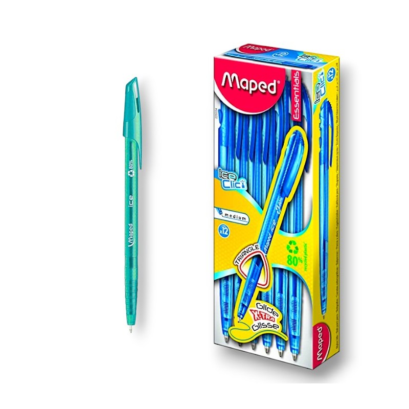 PAQUET DE 12 STYLOS A BILLE FIFTY MAPED TURQUOISE - 1