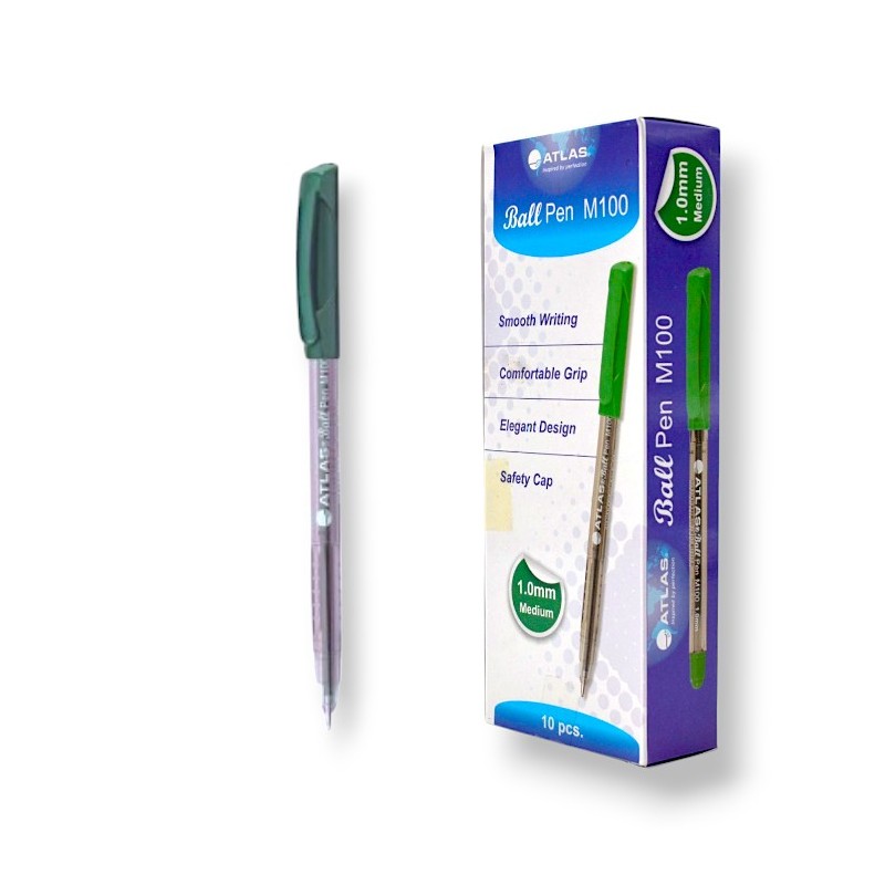 PAQUET DE 10 STYLO A BILLE ATLAS 1.0MM VERT - 1