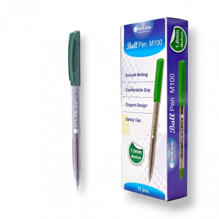 PAQUET DE 10 STYLO A BILLE ATLAS 1.0MM VERT - 1