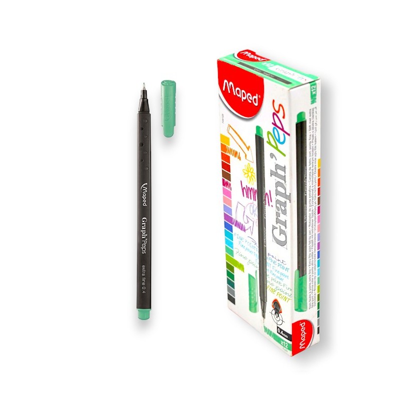 PAQUET DE 12 STYLOS FEUTRE FINE GRAPH'PEPS MAPED VERT JADE - 1