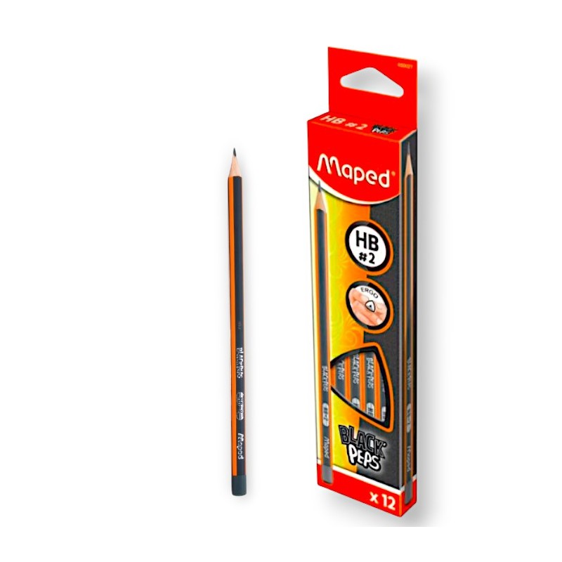 PAQUET DE 12 CRAYONS GRAPHITE BLACK'PEPS HB N°2 MAPED - 1