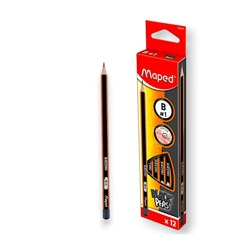 PAQUET DE 12 CRAYONS GRAPHITE BLACK'PEPS B N°1 MAPED - 1