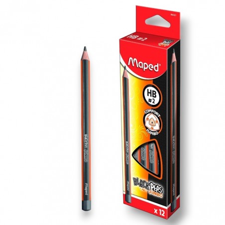 PAQUET DE 12 CRAYONS GRAPHITE BLACK'PEPS MAPED JUMBO HB N°2 MAPED - 1