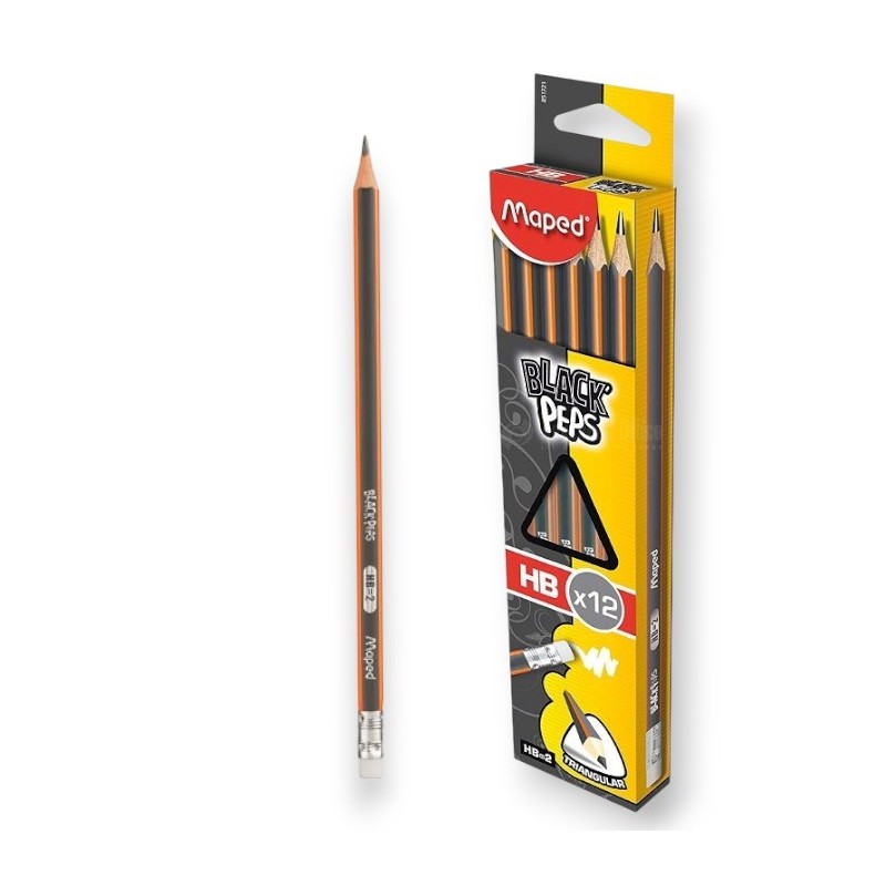 PAQUET DE 12 CRAYONS NOIR MAPED + GOMME HB-2 - 1