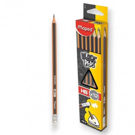 PAQUET DE 12 CRAYONS NOIR MAPED + GOMME HB-2 - 1